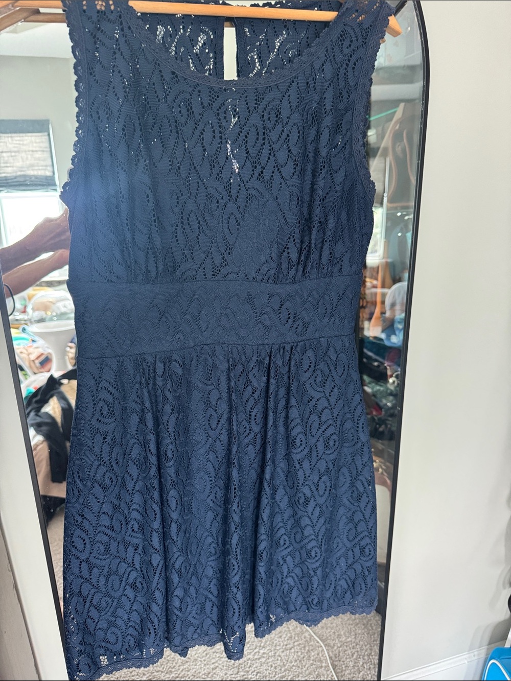 B Darlin Navy Sleeveless Lace Fit-and-Flare Dress